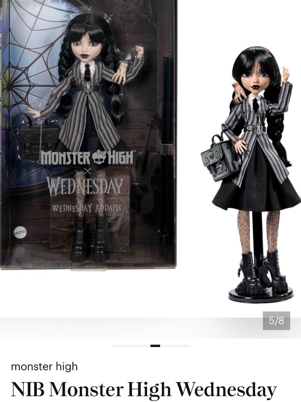 monster high Wednesday Addams Black & Gray Striped Dress Costume - Picture 4 of 4